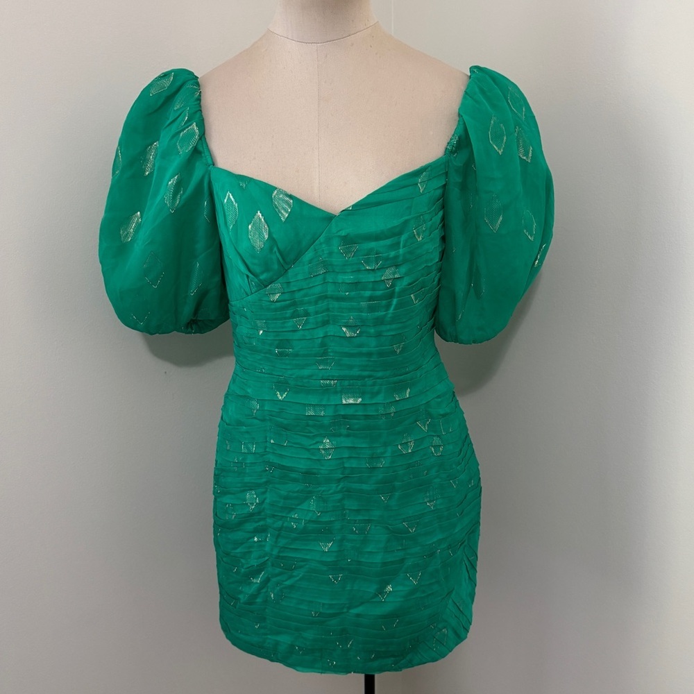 Shoshanna 4 Green Puff Sleeve Fitted Mini Dress ~ Festive Holiday Party Lexa